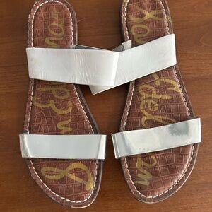 Sam Edelman White and Silver Women's Sandals - Size 9.5